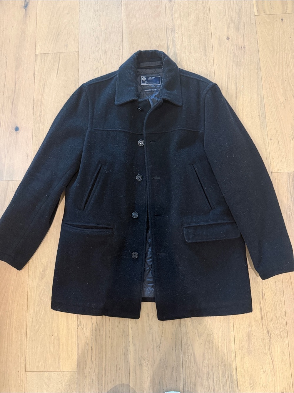 J. Crew Black 100% Wool Pea Coat with Button Front